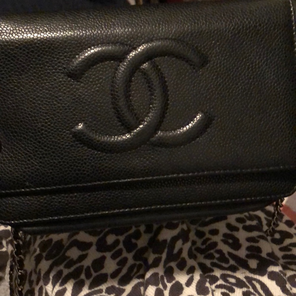 Chanel wallet on chain black caviar leather silver